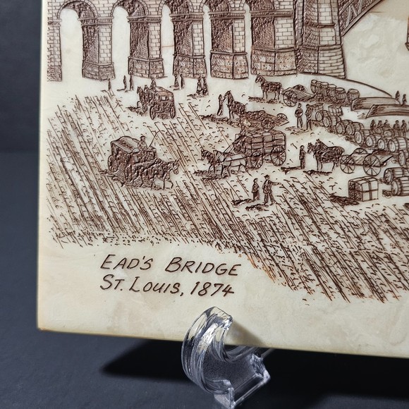 Vtg David R. Mueller Ead's Bridge St. Louis Marble Etching, 8 x 10 in - Picture 2 of 8